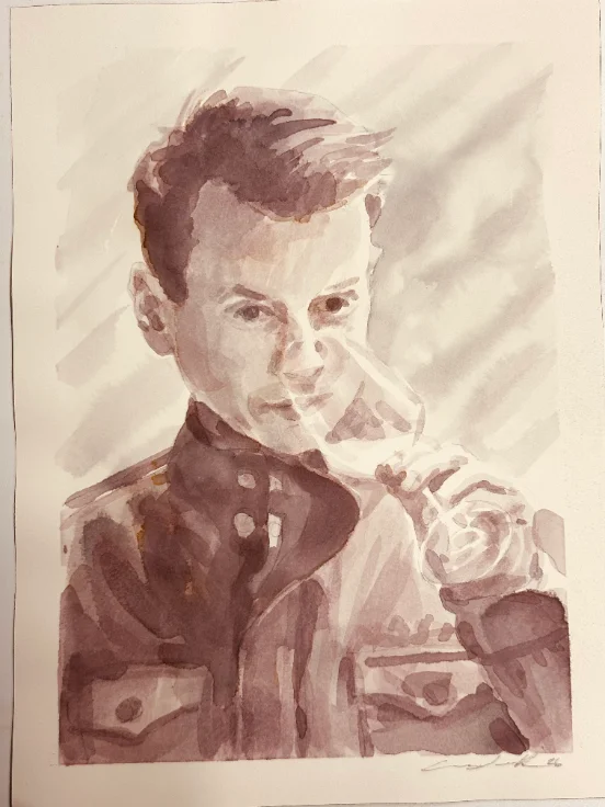 Wine portrait titled Garnet, painted in Tempranillo with three layers