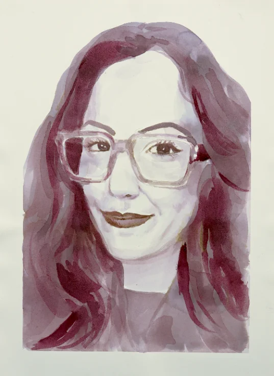 Wine portrait titled The Sommelier, painted in a Syrah and Merlot blend