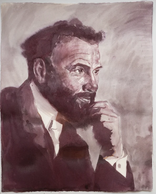 Wine portrait titled Maman, painted in Pinot Noir on paper